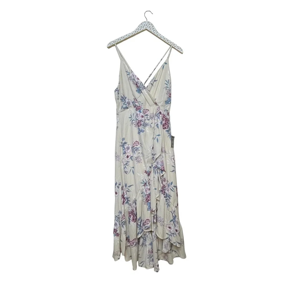 Lulus Maxi Dress Gild The Lily Beige Floral High Low Size Large Ruffle NWOT - Picture 4 of 8